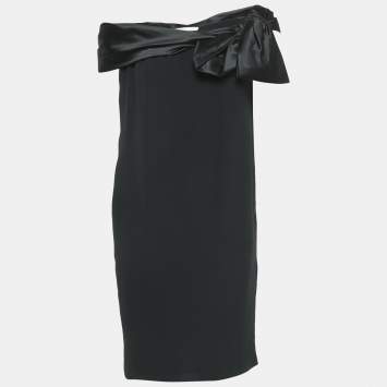 Pre Owned Valentino Vintage Black Silk Bow Detail Mini Dress L