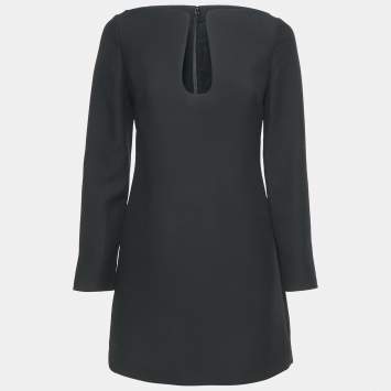 Pre Owned Valentino Black Wool Blend Neck Detail Mini Dress S