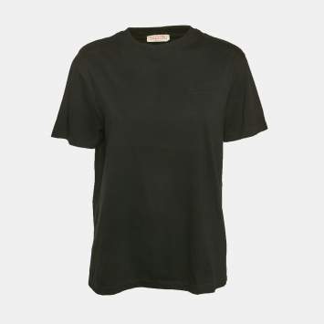 Pre Owned Valentino Black Logo Embossed Jersey Crewneck T-Shirt M