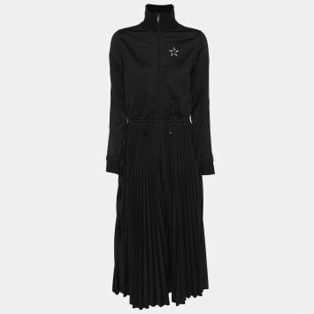 Pre Owned Valentino Black Polyester Pleated Midi Dress M