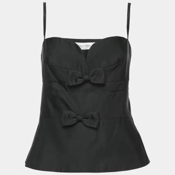 Pre Owned Valentino Black Silk Sweetheart Neck Sleeveless Top L