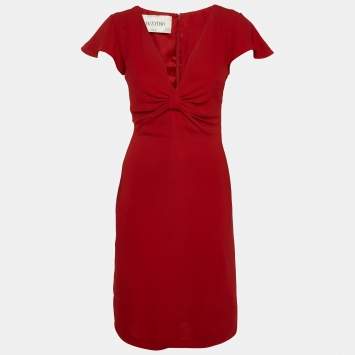 Pre Owned Valentino Red Crepe Cap Sleeve Short Dress S