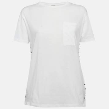 Pre Owned Valentino White Rockstud Detail Jersey T-Shirt XS