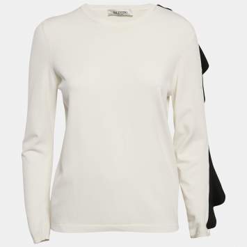 Pre Owned Valentino White Knit Frill Sleeve Jumper L