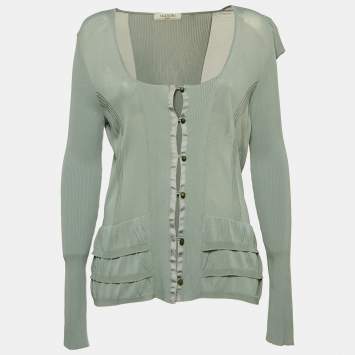Pre Owned Valentino Blue Jersey Ruffled Button Front Cardigan M