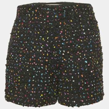 Pre Owned Valentino Black Speckled Tweed Shorts S