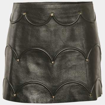 Valentino Black Rockstud Leather Mini Skirt S