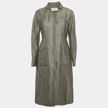 Pre Owned Valentino Grey Linen and Wool Blend Mid-Length Coat M