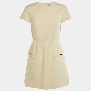 Pre Owned Valentino Cream Wool & Silk Knee Length Dress M