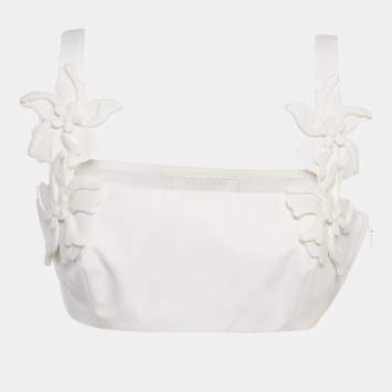 Pre Owned Valentino Altorilievo White Floral Applique Cotton Crop Top M