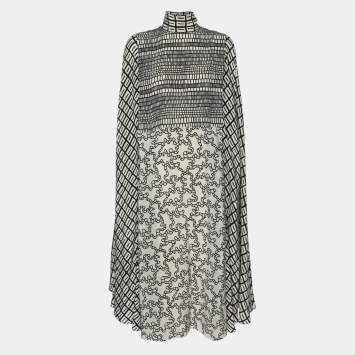 Valentino Black/White Printed Silk Blend Kaftan Dress XS