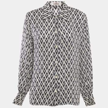 Valentino Vintage Blue V Pattern Silk Blend Shirt L