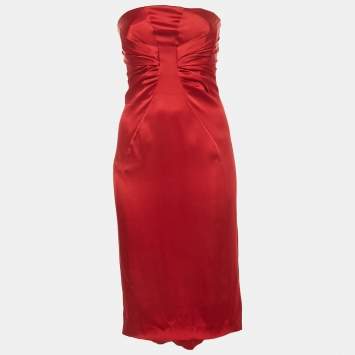 Pre Owned Valentino Red Silk Strapless Short Dress S