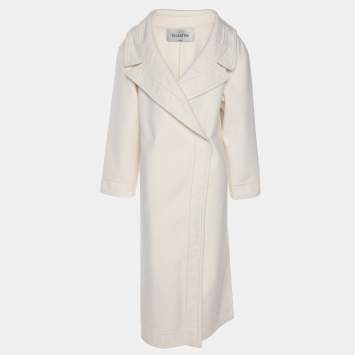 Pre Owned Valentino Cream Wool Blend Trench Coat S