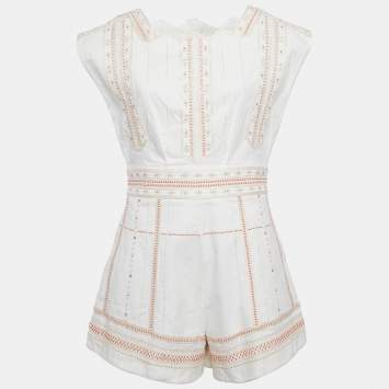 Pre Owned Valentino White Embroidered Denim Romper M