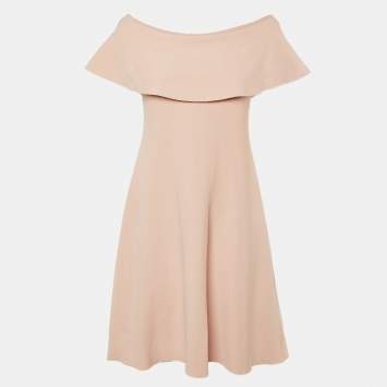 Pre Owned Valentino Pink Jersey Off-The-Shoulder Flared Dress L