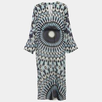 Pre Owned Valentino Blue Printed Cotton Blend Kaftan Dress M