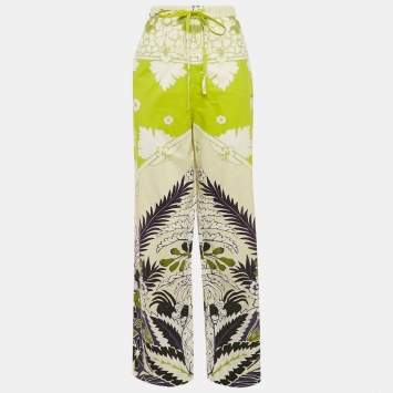 Pre Owned Valentino Multicolor Floral Print Cotton Wide Leg Trousers M