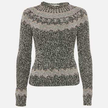 Pre Owned Valentino Black Lurex Rib Knit Wool Blend Sweater S