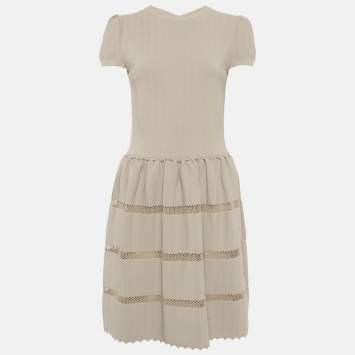 Pre Owned Valentino Beige Stretch Knit Mesh Detail Mini Dress M