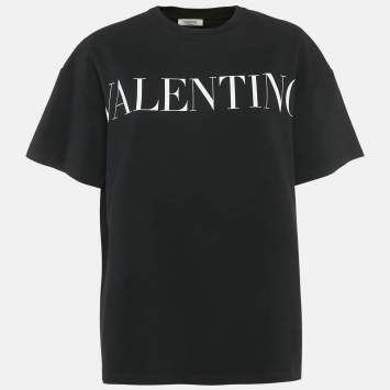 Pre Owned Valentino Black Logo Print Jersey T-Shirt S