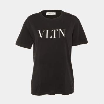 Pre Owned Valentino Black VLTN Print Cotton Crew Neck T-Shirt S 