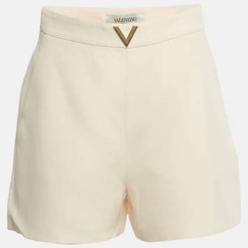 Pre Owned Valentino Beige Wool & Silk V -Detail Shorts M