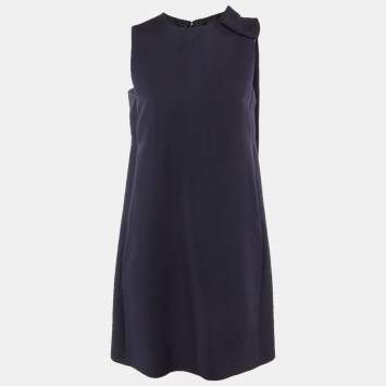 مملوكة مسبقًا Valentino Navy Blue Wool & Silk Bow Detail Mini Dress S