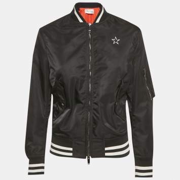 مملوكة مسبقًا Valentino Black Logo Print Nylon Bomber Jacket S