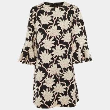 مملوكة مسبقًا Valentino Black Floral Print Wool & Silk Shift Dress XL