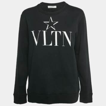 مملوكة مسبقًا Valentino Black Logo Print Cotton Sweatshirt M