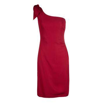 Pre Owned Valentino Red Bow Detail One Shoulder Dress M