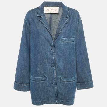 مملوكة مسبقًا Valentino Navy Blue Denim Button Front Blazer L