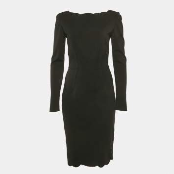 مملوكة مسبقًا Valentino Black Wool Scallop Trim Short Dress M