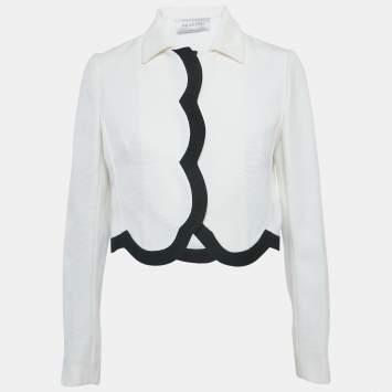 Pre Owned Valentino White Waffle Knit Scallop Jacket M