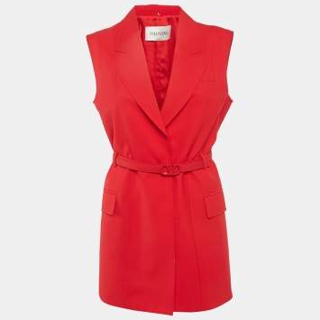 Pre Owned Valentino Red Crepe Belted Mini Dress M