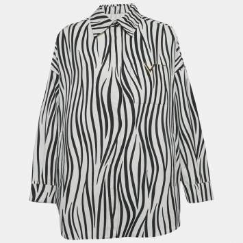 مملوكة مسبقًا Valentino White/Black Zebra Print Cotton V Detail Oversized Shirt XS