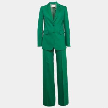 Pre Owned Valentino Green Silk Blend Blazer & Pants Suit Set S
