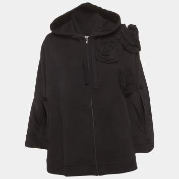 Pre Owned Valentino Black Cotton Rose Detail Cape Jacket XS