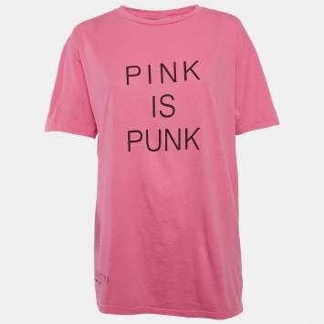Pre Owned Valentino Pink Pink is Punk Print Jersey Distressed T-Shirt S