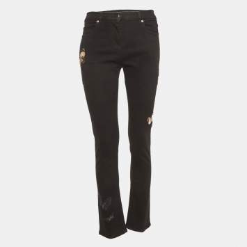Pre Owned Valentino Black Denim Butterfly Appliques Jeans M/waist 28"