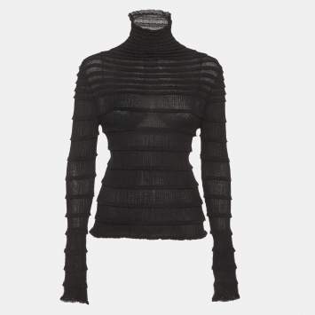 Pre Owned Valentino Black Stretch Cotton Long Sleeve Top S