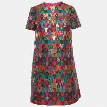 مملوكة مسبقًا Valentino Multicolor Chevron Lurex Shift Dress S
