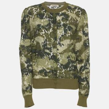 Pre Owned Valentino Green Cammo Lace Cardigan 