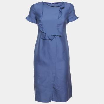 مملوكة مسبقًا Valentino Blue Silk Blend Ruffle Mini Dress S