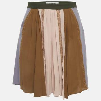 Pre Owned Valentino Multicolour Crepe Pleated Mini Skirt S