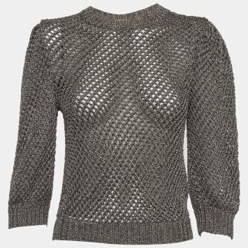 Pre Owned Valentino Metallic Crochet Knit Jumper XS