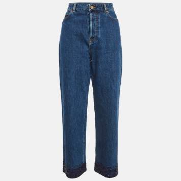 Pre Owned Valentino Blue Sequin Embellished Denim Jeans M/Waist 30"