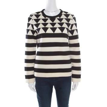 Pre Owned Valentino Monochrome Geometric Patterned Jacquard Sweatshirt S