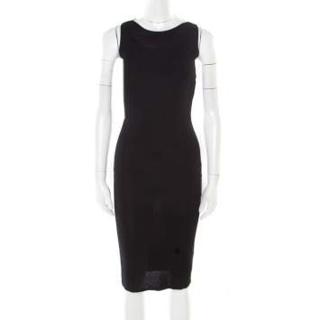 Pre Owned Valentino Black Stretch Knit Sleeveless Lace Insert Bodycon Dress M